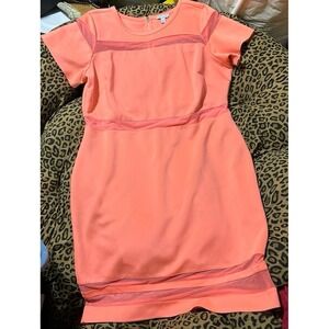 Boutique+ Women's Plus Size Coral Mesh‎ Inset Knee Length Scuba Dress, Size 2X